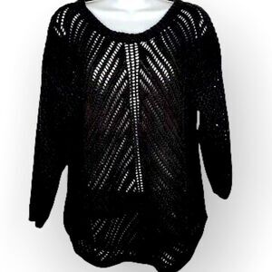 3/4‎ Sleeve Crochet Net Sweater, Black XL Junior’s (M adult size)